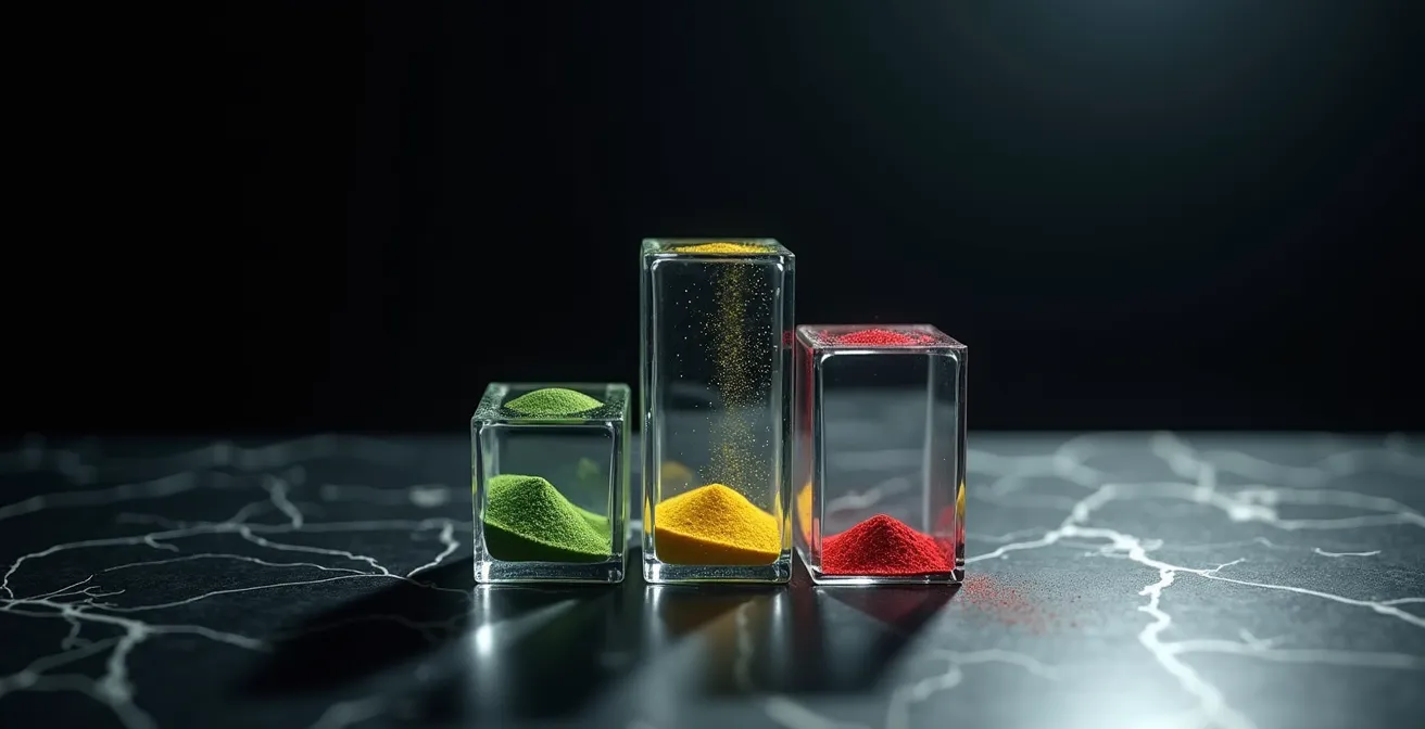 Dreidimensionale Risikomatrix mit Achsen für Eintrittswahrscheinlichkeit, Schadenshöhe und Wiederherstellungs-Komplexität