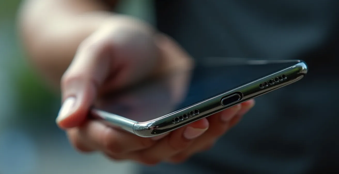 Hand hält Smartphone mit unscharfer Terminbuchungs-App für schnelle Arzttermine