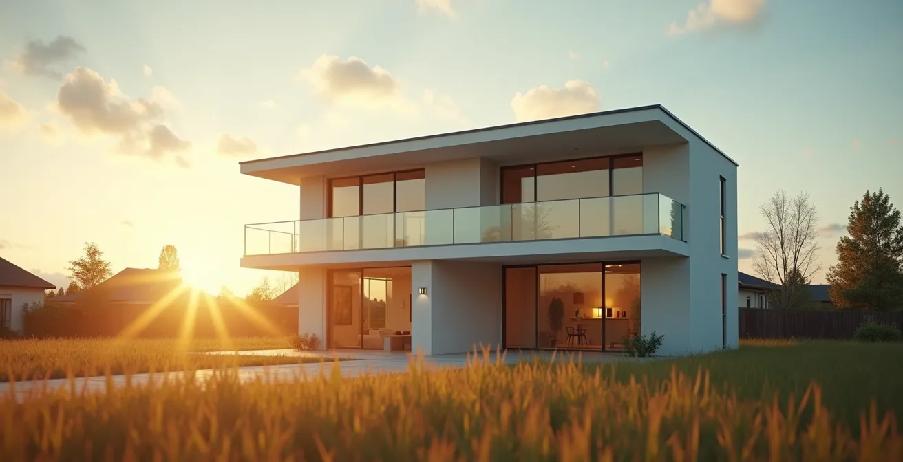 Metapher eines Hauses mit Grundschutz als Fundament und Zusatzoptionen als Schutzschild