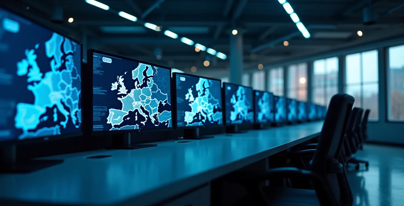 Visualisierung internationaler Transportwege durch Europa mit verschiedenen Haftungszonen